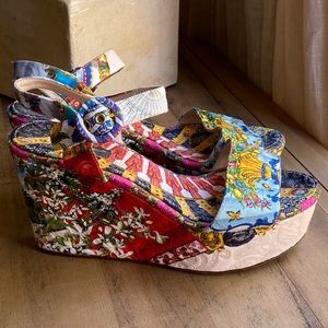 Dolce and Gabbana Printed Brocade Wedge Sandal size 38